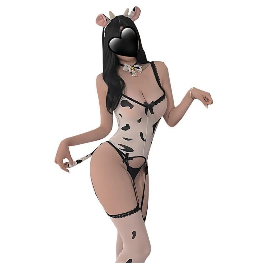 1988 Anime Cow Cosplay Costume Lolita Kawaii Bikini Garter Lingerie
